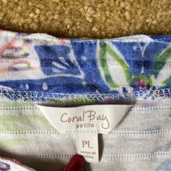 Coral Bay v neck large floral top blouse shirt LP petite - Picture 3 of 5